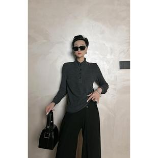 秋冬新款 T恤女 百搭上衣 极简风小立领长袖 Dan