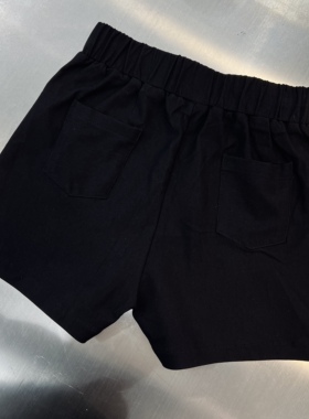 蛋爷黑色松紧腰阔腿短裤女2023年夏季新款高腰宽松休闲百搭短裤潮