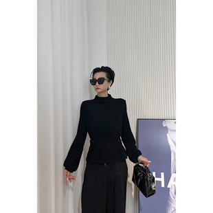 收腰显瘦修身 女 上衣 黑色德绒打底衫 Dan