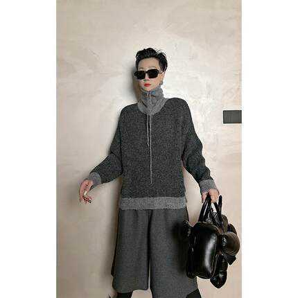 Dan Dan 拼色高领极简风高级感毛衣女