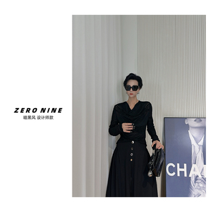 Dan 上衣女 暗黑风荡领拉毛镂空长袖