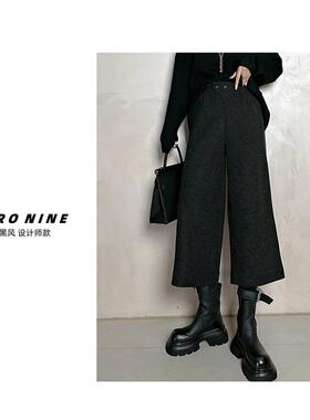 Dan Dan 毛呢秋冬新款加厚八分休闲裤女  深灰色长裤子