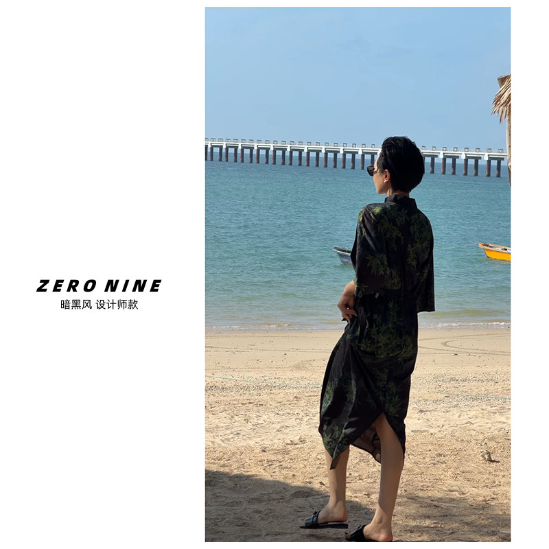 Dan Dan 绿色度假风印花连衣裙女 夏季宽松复古风度长裙子