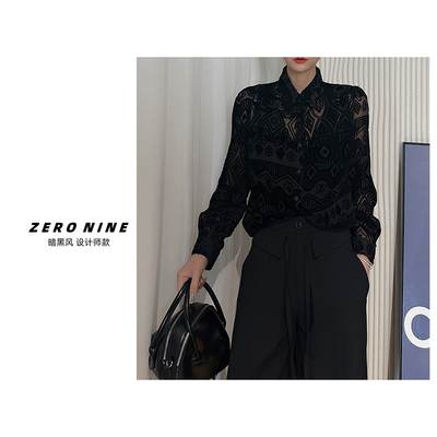 Dan Dan 黑色老钱风腰果花长袖衬衫女 翻领显贵气质上衣