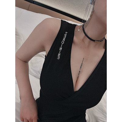 黑色性感心机打底无袖