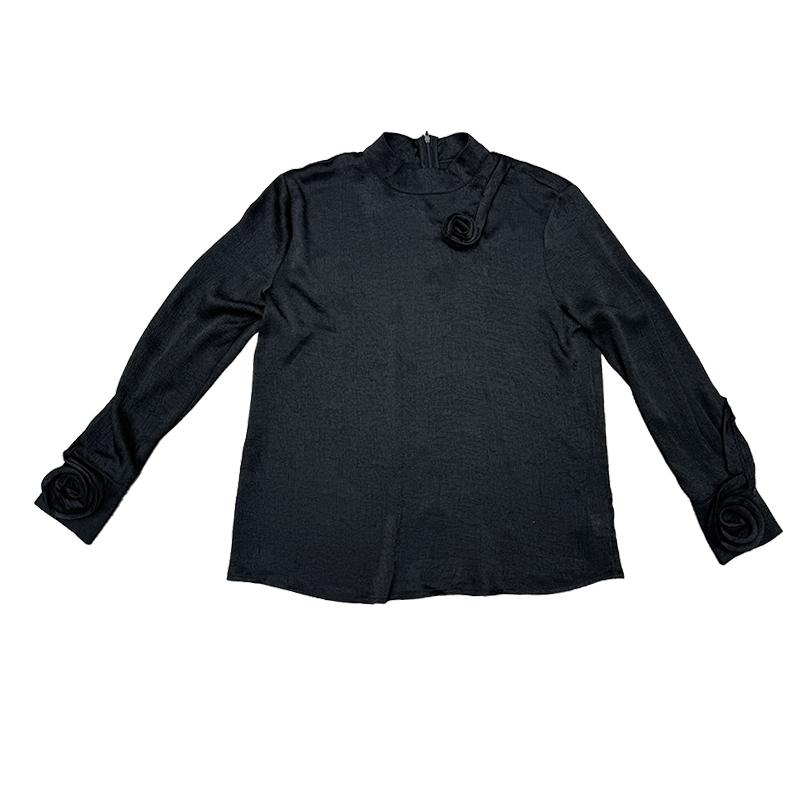 Dan Dan 法式优雅气质缎料立体花朵长袖衬衫女