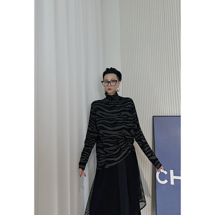 打底衫 Dan 薄款 夏季 女 斑马纹满钻长袖