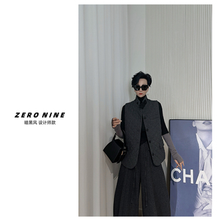 Dan 灰色氛围感高领复古风马甲夹棉外套女