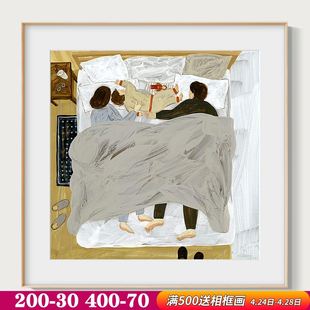 饰画温馨卧室床头挂画有框画加卡纸 「三口之家」现代简约样板间装