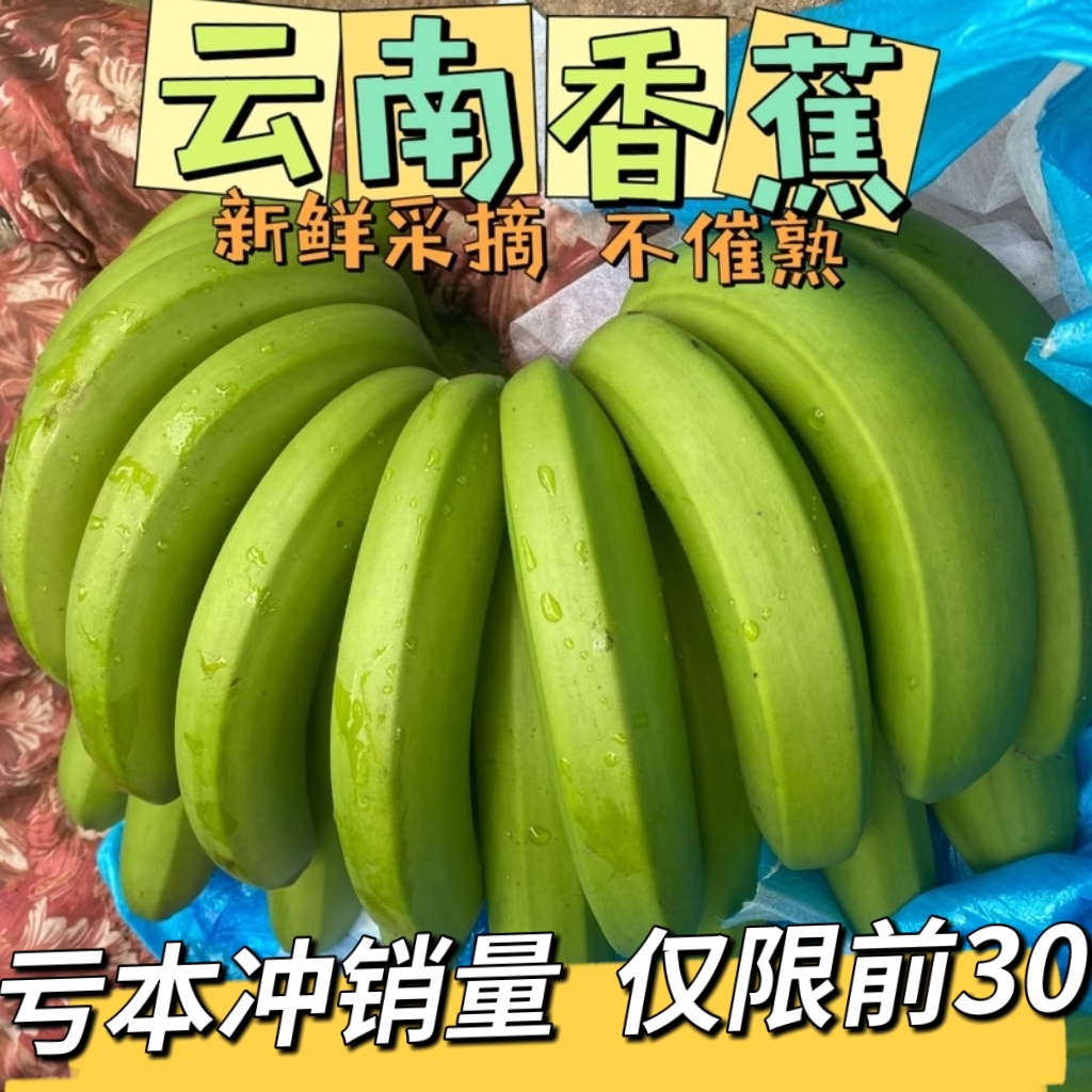 香蕉新鲜水果自然熟10斤正宗云南高山香蕉青绿香蕉无药水产地直发