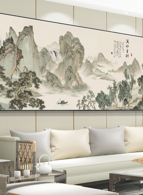 2026新款流水生财挂靠山图客厅沙发背景墙装饰办公室山水字画大气