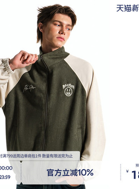 BEASTER鬼脸刺绣图案夹克男秋季新款美式麂皮绒宽松休闲拼色外套