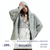 宽松复古毛衣外套女 新款 BEASTER鬼脸刺绣图案连帽针织开衫 男秋季