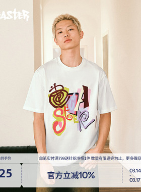 BEASTER撞色涂鸦T恤简约重磅纯棉24春季美式休闲舒适针织上衣