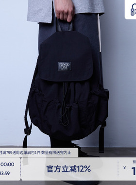 BEASTER刺绣logo皮标双肩包抽绳大口袋时尚新款百搭黑色背包