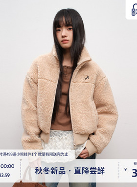 BEASTER仿羊羔毛短款外套女韩系秋冬新款绗棉保暖时尚拉链夹克