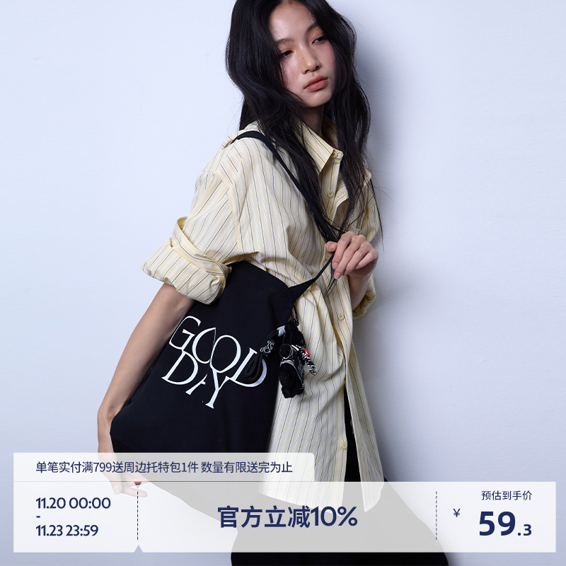 BEASTER品牌logo印花百搭帆布包