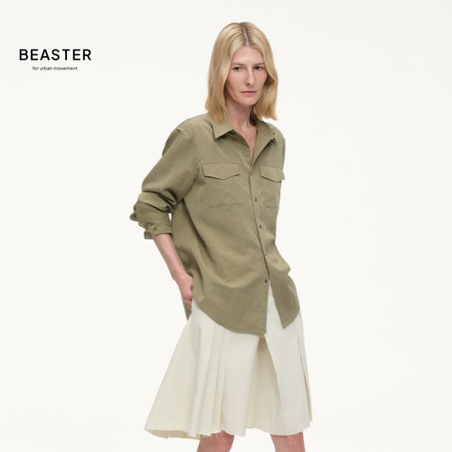 BEASTER「天丝麻锦」轻松感翻盖袋长袖衬衫