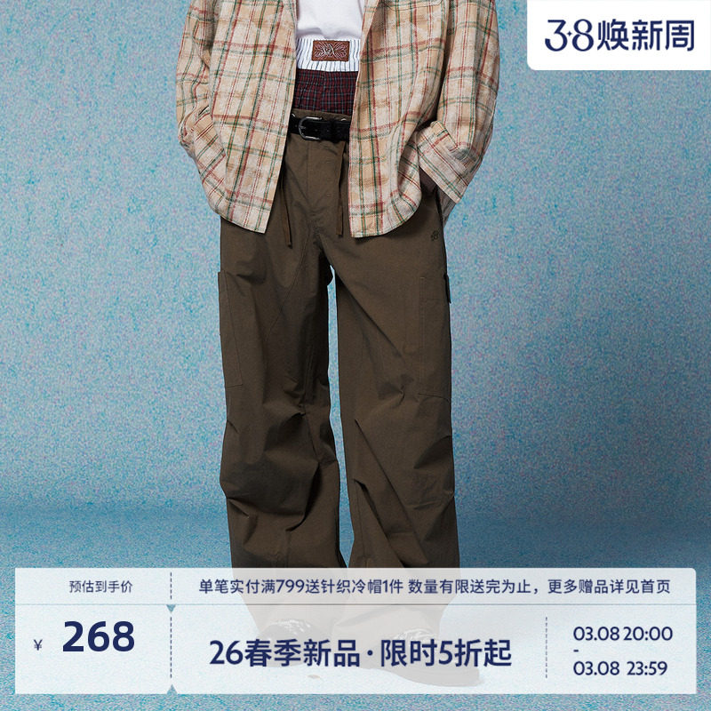 BEASTER纯棉大口袋工装裤男2026年春纯色耐磨休闲裤刺绣时尚长裤