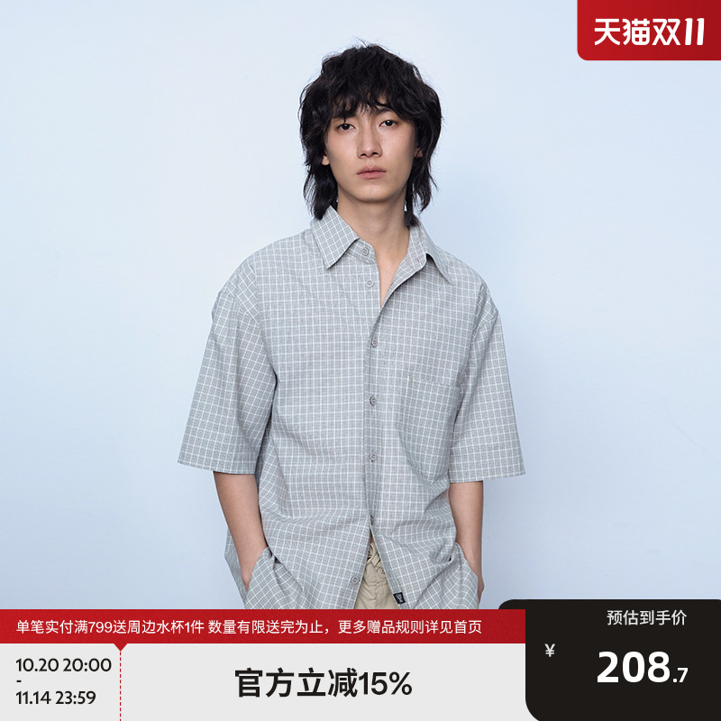 BEASTER百搭休闲格纹短袖衬衫