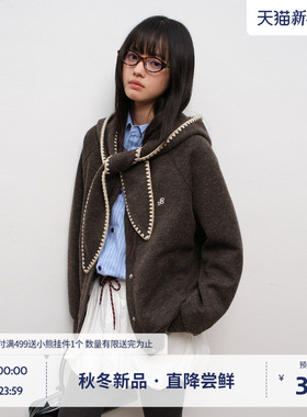 BEASTER亲肤华夫绒慵懒夹克女新款粉色兔耳连帽外套女装冬