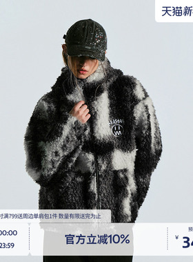 BEASTER鬼脸刺绣秋冬潮流连帽夹克男美式百搭新款仿羊羔绒外套