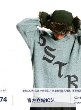 BEASTER嵌花工艺斜字母提花套头毛衣男美式休闲新款宽松百搭上衣