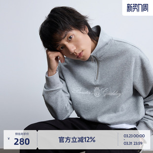 BEASTER半高领拉链卫衣男女情侣灰色百搭设计感字母上衣内搭春秋