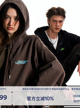 BEASTER小鬼脸满印针织连帽开衫卫衣男美式休闲潮流秋季新款外套