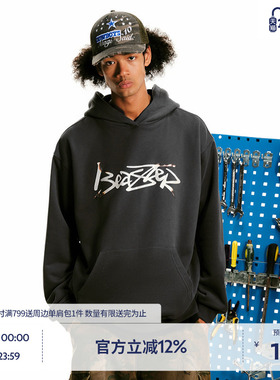 BEASTER字母图案logo卫衣男款连帽美式休闲秋季新款黑色套头上衣
