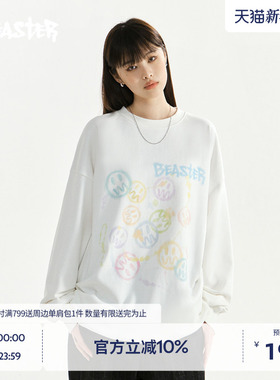 【商场同款】BEASTER彩色鬼脸印花卫衣新品情侣休闲美式圆领上衣