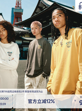 BEASTER鬼脸泼墨刺绣长袖T恤男23新品秋潮牌情侣上衣女