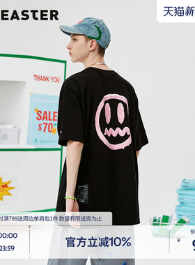 BEASTER鬼脸情侣短袖T恤国潮嘻哈宽松上衣男女同款