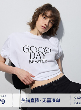 BEASTER重磅字母短袖T恤男女情侣款25夏秋纯棉百搭款宽松白色上衣