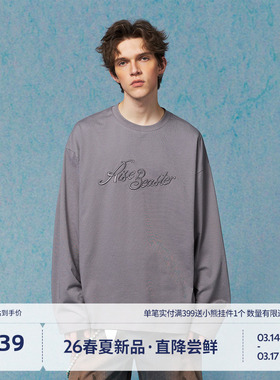 BEASTER重磅字母刺绣百搭长袖T恤男2026年春季新款宽松上衣女