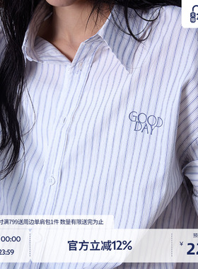 BEASTER柔软刺绣条纹长袖衬衫男25年夏季新款宽松百搭衬衣外套女