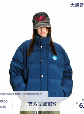 BEASTER潮流火焰鬼脸图案羽绒服男美式休闲新款冬季保暖黑色外套