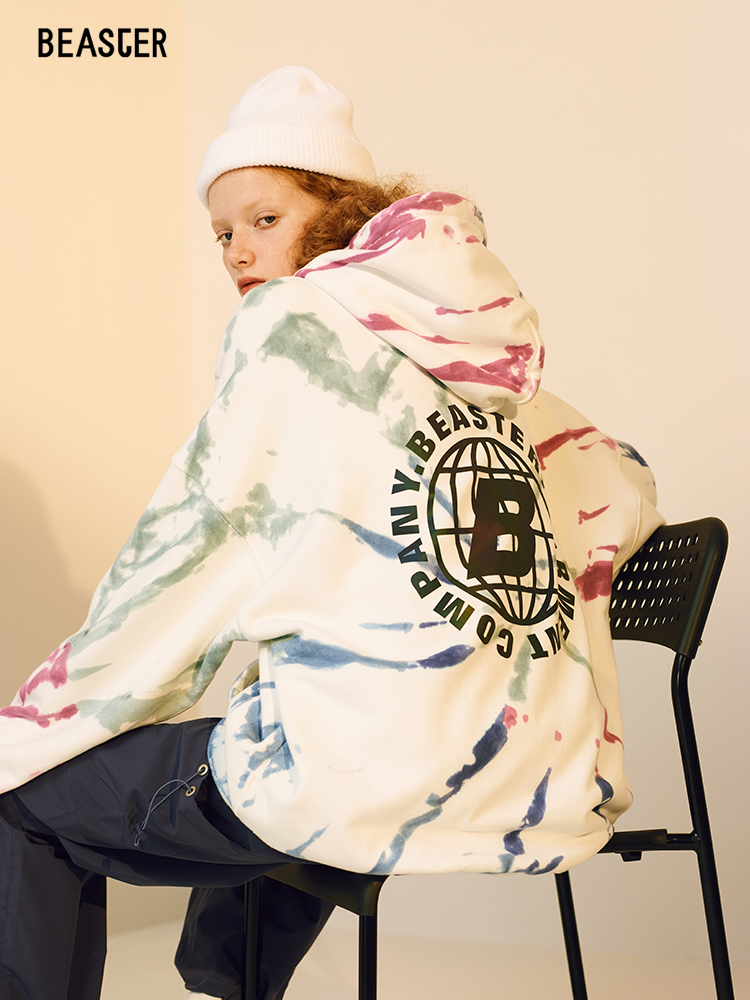 BEASTER Little Evil Devil Face Knitted Hooded Sweatshirt Men's Couple Wear Reflective Tie-Dye National Tide Brand Warm Jacket