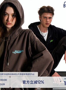 BEASTER小鬼脸满印针织连帽开衫卫衣男美式休闲潮流秋季新款外套