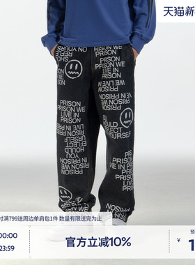 BEASTER经典鬼脸水洗牛仔裤男款美式休闲纯棉新款黑色直筒长裤