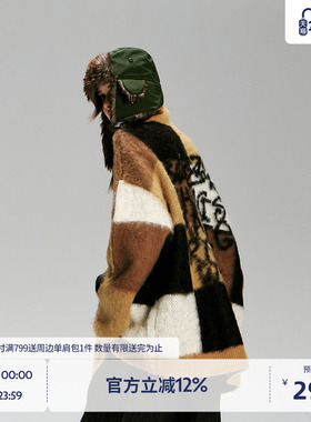 BEASTER潮流字体提花棋盘格高领毛衣美式拉毛24秋冬新款保暖上衣