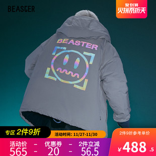BEASTER小恶魔鬼脸棉衣撞色印花外套2019冬季新款男宽松连帽国潮