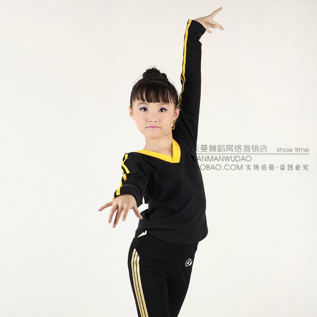舒莱曼8177儿童9分袖莱卡袖双条舞蹈练功服/跳操广场舞/双V领上衣