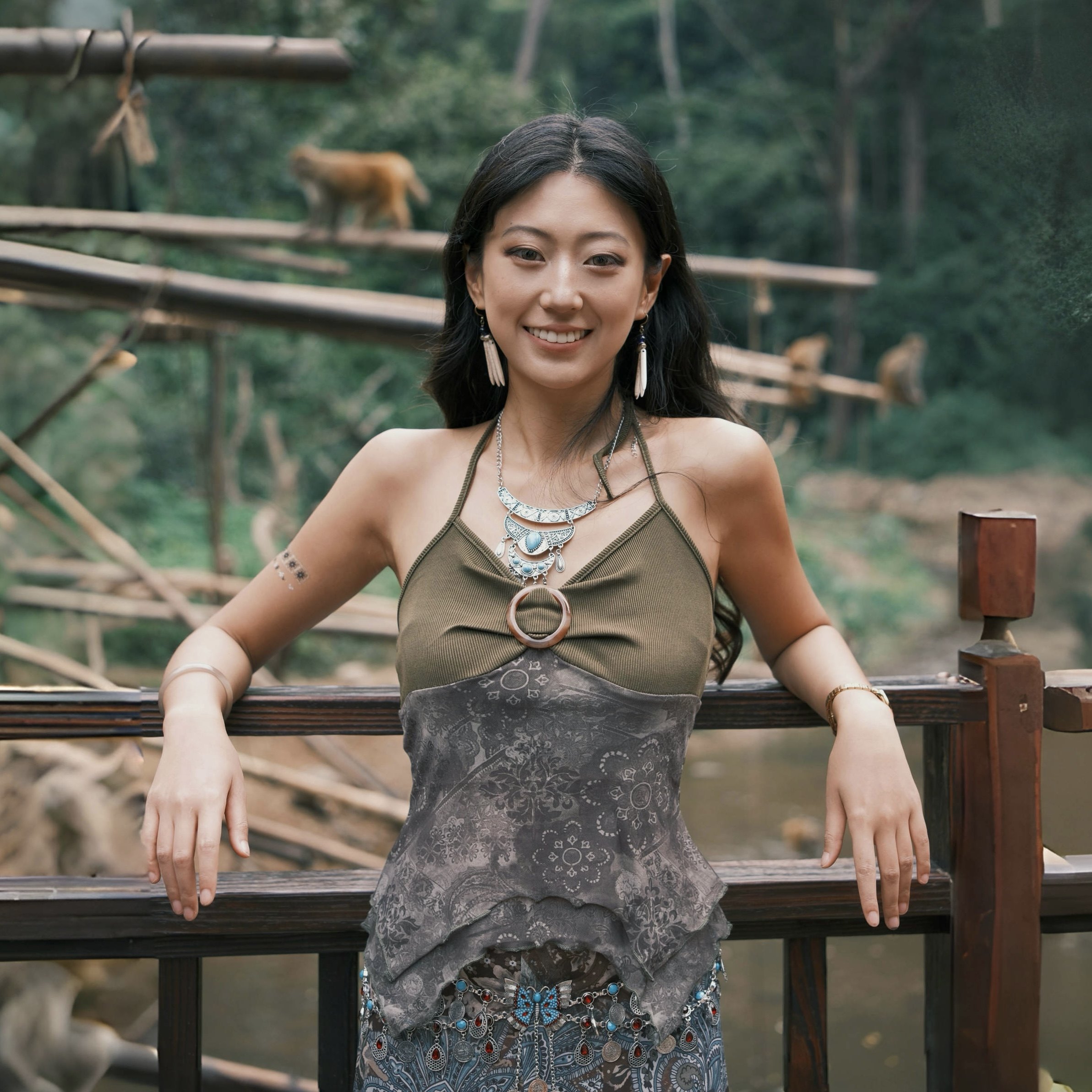 猫之旅店绿野精灵古着感印花背心