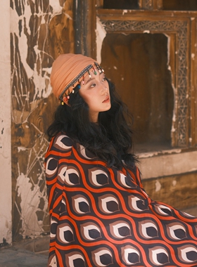 猫之旅店 埃及异域风情帽子纯色串珠包头帽扭尾帽彩色流苏头巾帽