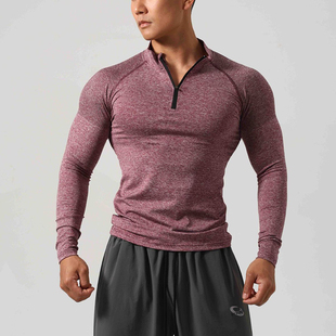 高弹力速干运动健身衣长袖 训练紧身阳离子上衣 男拉链立领速干修身