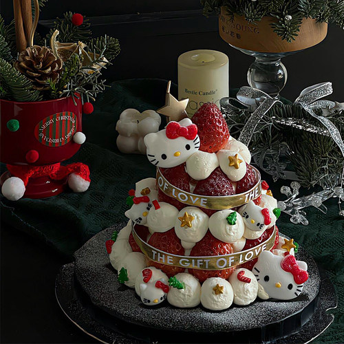 网红啃啃同款hellokitty圣诞塔蛋糕装饰摆件kt猫圣诞节圣诞树插件