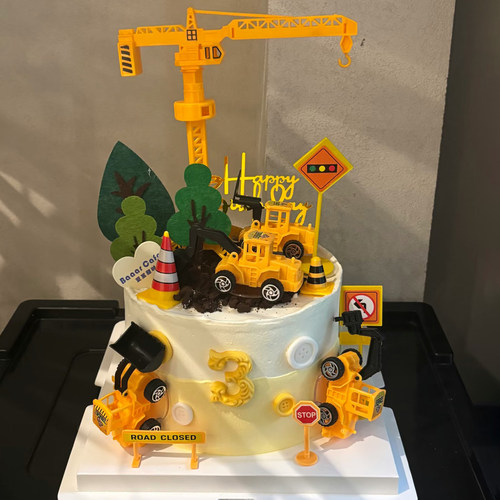 工程车生日蛋糕装饰摆件挖掘机挖土机儿童男孩路障吊车烘焙插件