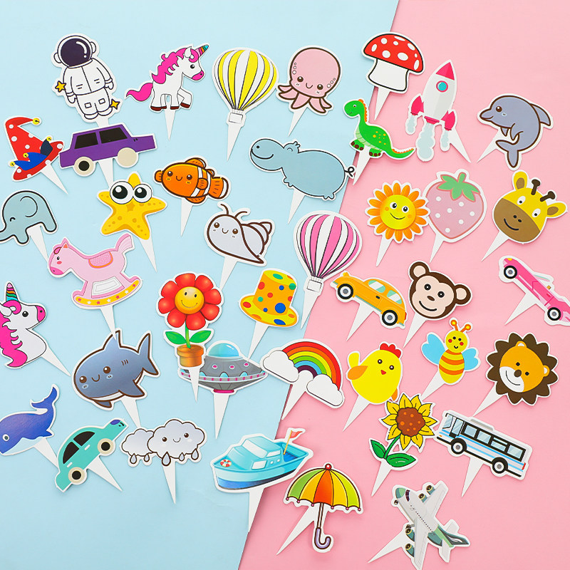 六一儿童节蛋糕装饰插牌儿童卡通小动物生日创意插件纸杯蛋糕插卡