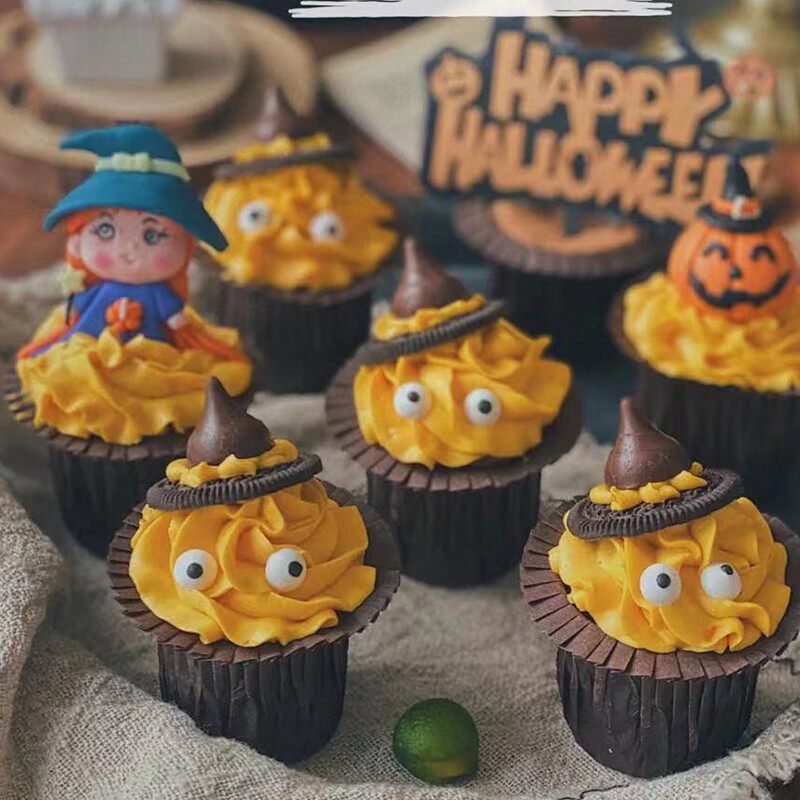 大小眼睛表情纸杯蛋糕装饰可爱搞怪慕斯甜品万圣节创意烘焙装扮